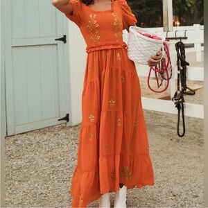 Ivy City NWT Folklore Dress Sz 14 Boho Orange Gold NEW